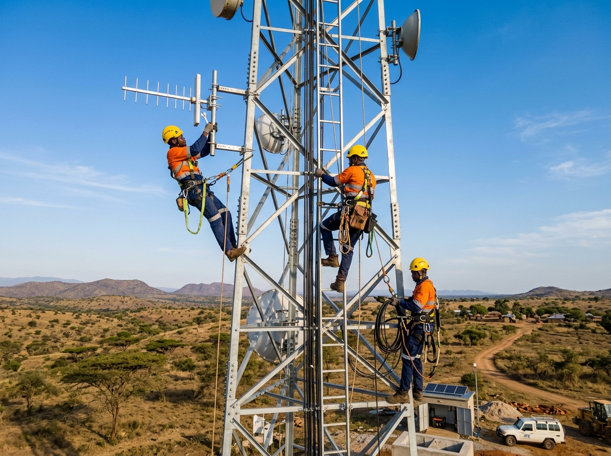 Telecommunication tower construction and rigging